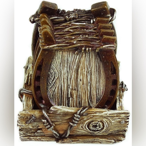 Horseshoe Coaster Set with Holder Collectible Wood Look - Picture 10 of 12